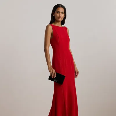 Ralph Lauren Double-faced Crepe Boatneck Gown In Festive Red