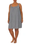 Ralph Lauren Plus Size Cotton Knit Double-strap Nightgown In Dark Blue/ Stripe