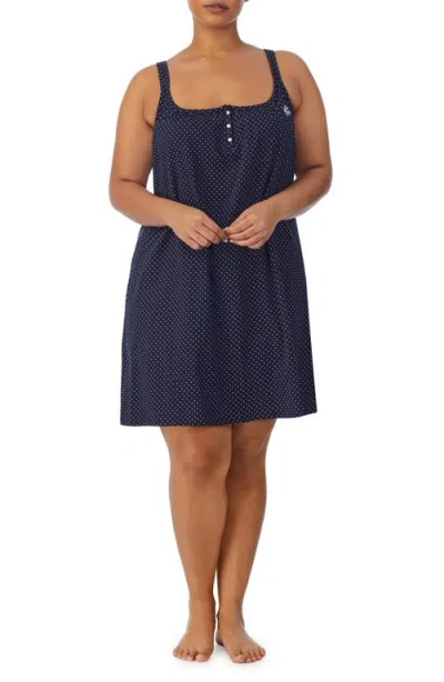 Ralph Lauren Lauren  Double Strap Nightgown In Navy Dot