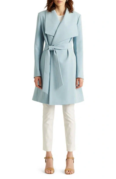 Lauren Ralph Lauren Drape Lapel Belted Crepe Longline Coat In Dusty Blue