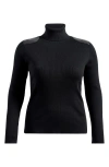 Ralph Lauren Women's Faux-leather-trim Ribbed Turtleneck In Black