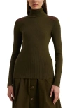 Ralph Lauren Lauren  Embellished Rib Cotton Blend Turtleneck Top In Botanic Green