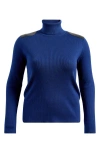 Ralph Lauren Lauren  Embellished Rib Cotton Blend Turtleneck Top In Holiday Navy