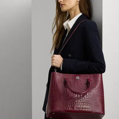 Ralph Lauren Embossed Leather Large Marcy Satchel In Dark Raspberry