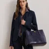 Ralph Lauren Embossed Leather Large Marcy Satchel In Refined Navy