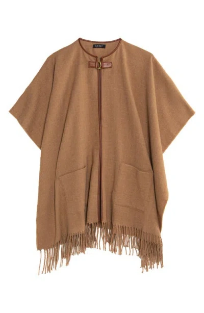Ralph Lauren Lauren  Equestrian Buckle Ruana In Classic Camel