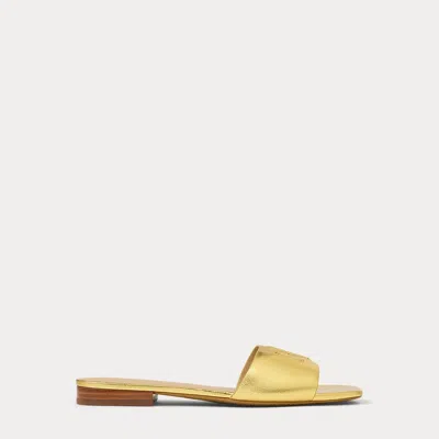 Ralph Lauren Everley Metallic Leather Slide Sandal In Modern Gold