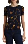 Ralph Lauren Women's Print Cotton-blend Short-sleeve Sweater In Navy Multi