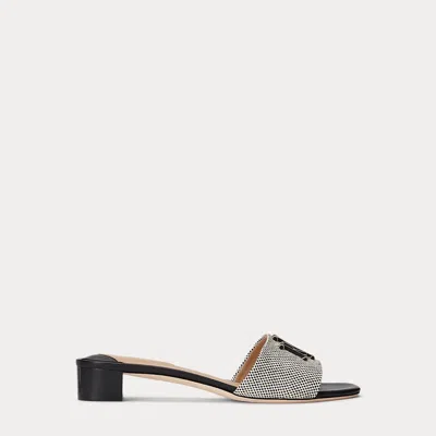 Ralph Lauren Fay Logo Black Low Heel Mules In Multi