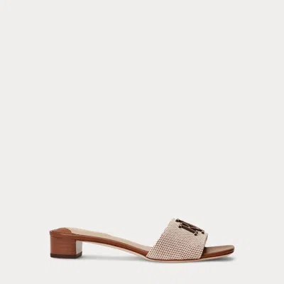 Ralph Lauren Fay Logo Resort Tan Low Heel Mules In Tan Leather