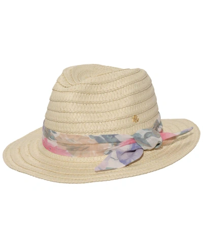 Lauren Ralph Lauren Fedora With Floral Band With Knot Hat In Natural Multi