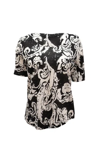 Ralph Lauren Filigree Print T-shirt In Black And White Linen