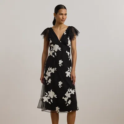 Ralph Lauren Women's Floral-applique Tulle Cocktail Dress In Black,cream