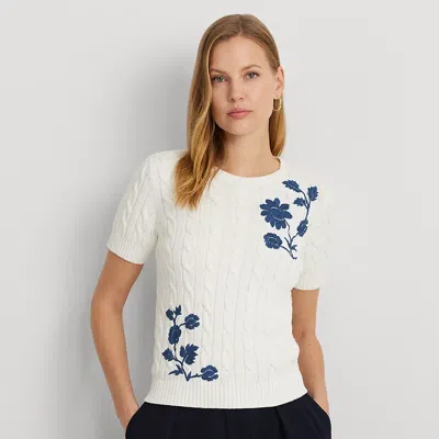 Lauren Ralph Lauren Floral Cable-knit Short-sleeve Sweater In White