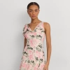 Lauren Ralph Lauren Floral Crinkle Georgette Tiered Gown In Cream /pink / Multi