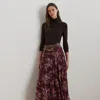 Ralph Lauren Floral Crinkle Georgette Tiered Skirt In Burgundy Multi
