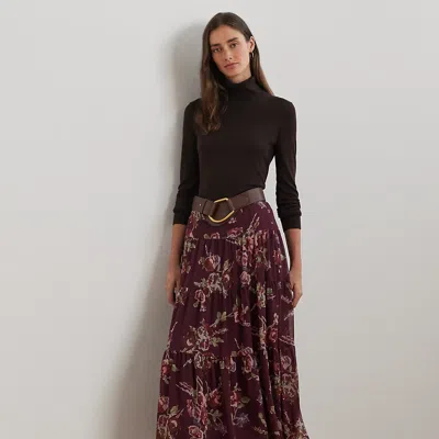 Ralph Lauren Floral Crinkle Georgette Tiered Skirt In Burgundy Multi