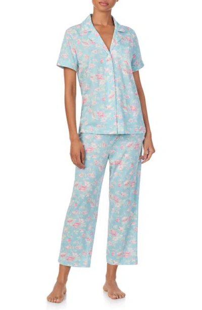 Ralph Lauren Lauren  Floral Crop Knit Pajamas In Blue Floral