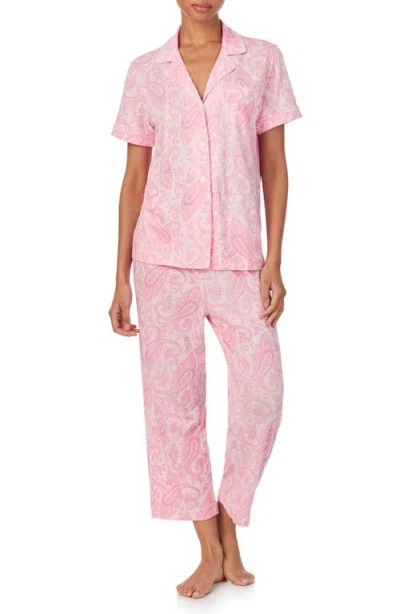 Ralph Lauren Lauren  Floral Crop Knit Pajamas In Pink Paisley