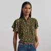 Ralph Lauren Floral Georgette Flutter-sleeve Shirt In Olive Multi