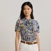 Ralph Lauren Floral Georgette Puff-sleeve Shirt In Blue Multi