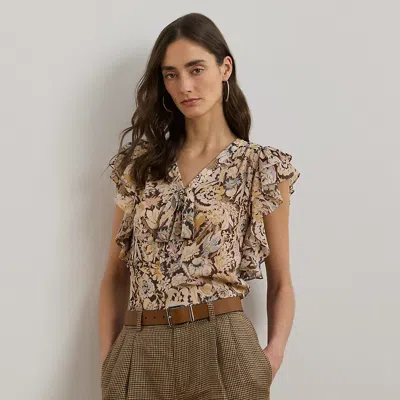 Ralph Lauren Floral Georgette Tie-neck Blouse In Brown Multi