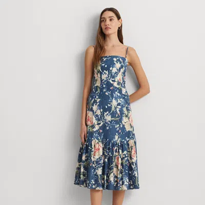 Lauren Ralph Lauren Floral Linen-blend Sleeveless Dress In Blue Multi