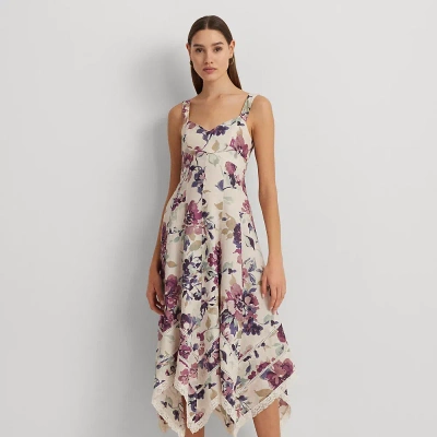 Lauren Ralph Lauren Floral Linen Sleeveless Dress In Cream Multi