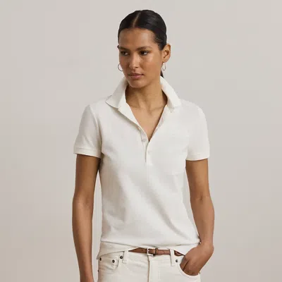 Ralph Lauren Women's Floral-logo Cotton Pique Polo Shirt In White