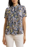 Ralph Lauren Lauren  Floral Ruffle Georgette Top In Blue Multi