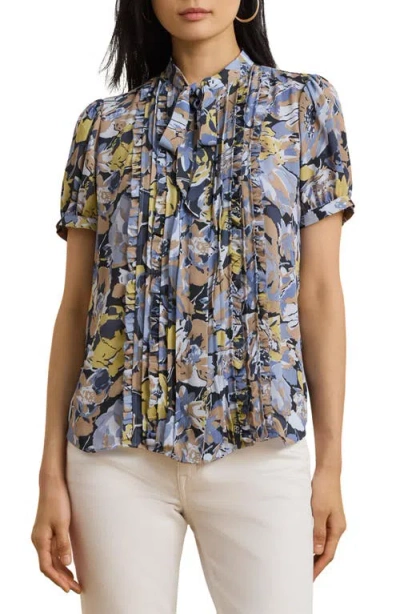 Ralph Lauren Lauren  Floral Ruffle Georgette Top In Blue Multi