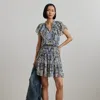 Ralph Lauren Plus Size Floral Ruffle-trim Georgette Dress In Blue Multi