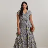 Ralph Lauren Floral Ruffle-trim Georgette Gown In Blue Multi