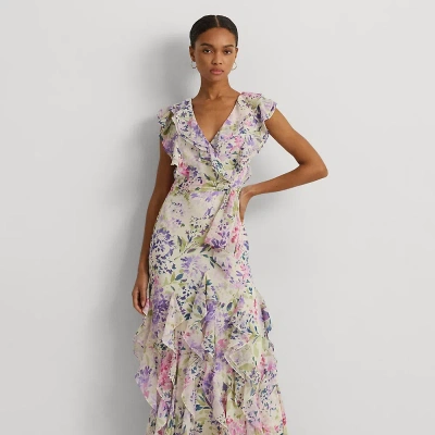 Lauren Ralph Lauren Floral Ruffle-trim Georgette Gown In Cream Multi