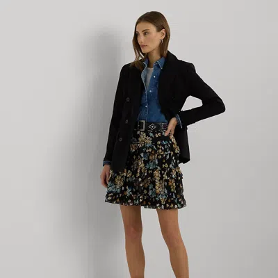 Lauren Ralph Lauren Floral Ruffle-trim Georgette Miniskirt In Black Multi