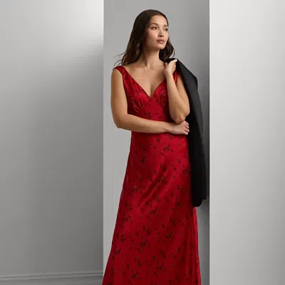 Ralph Lauren Floral Satin Charmeuse Cowlback Gown In Black,red