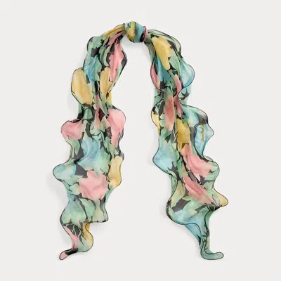 Ralph Lauren Floral Silk Ruffled Wrap Scarf In Multi