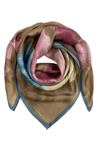 Lauren Ralph Lauren Floral Silk Satin Square Scarf In Honey Tan