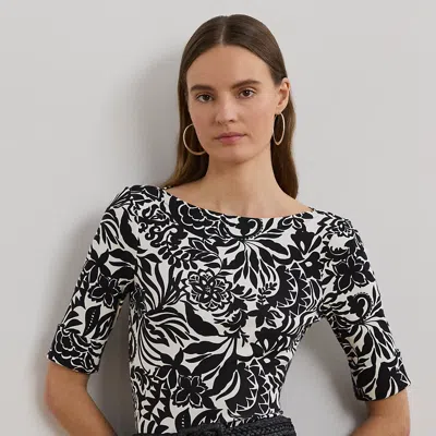 Ralph Lauren Floral Stretch Cotton Boatneck Tee In Cream,black