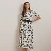 Ralph Lauren Floral-print Midi Dress In Cream/black