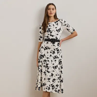 Ralph Lauren Floral Stretch Cotton Midi Dress In Cream,black