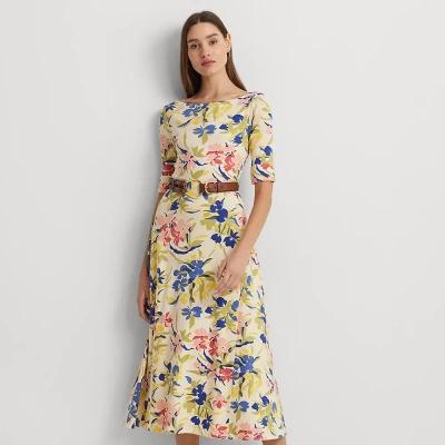 Lauren Ralph Lauren Floral Stretch Cotton Midi Dress In Cream Multii
