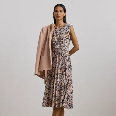 Ralph Lauren Floral Twist-front Jersey Dress In Brown Multi