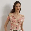 Ralph Lauren Floral Twist-front Off-the-shoulder Top In Pink Multi