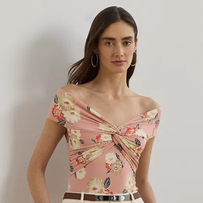 Ralph Lauren Floral Twist-front Off-the-shoulder Top In Pink Multi