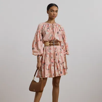 Ralph Lauren Floral Voile Tiered Tie-neck Dress In Pink Multi