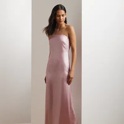 Ralph Lauren Foiled Charmeuse Strapless Gown In Rose Mauve/silver Foil