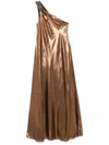 Ralph Lauren Women's One-shoulder Metallic Chiffon Gown In Brown