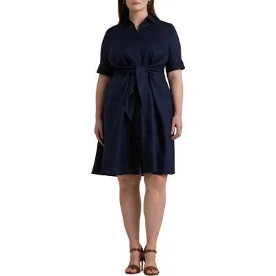 Ralph Lauren Plus-size Linen Shirtdress In Lauren Navy