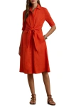 Ralph Lauren Tie-front Linen Shirtdress In Orange Lily